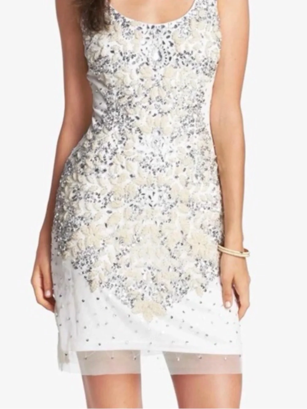 Adrianna Papell Embellished White Beaded  Cocktail Dress sz 2